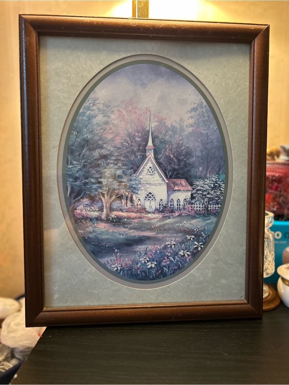 Framed Floral Chapel Watercolor Wall Art - Blue and Purple